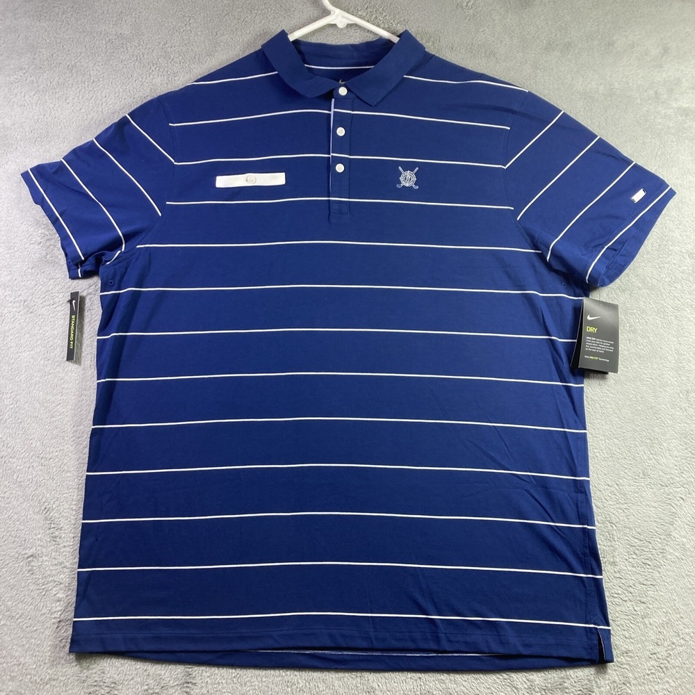Nike Polo Shirt Men XXL Blue Striped Dri-Fit Golf Embroidered Casual Preppy Tags
